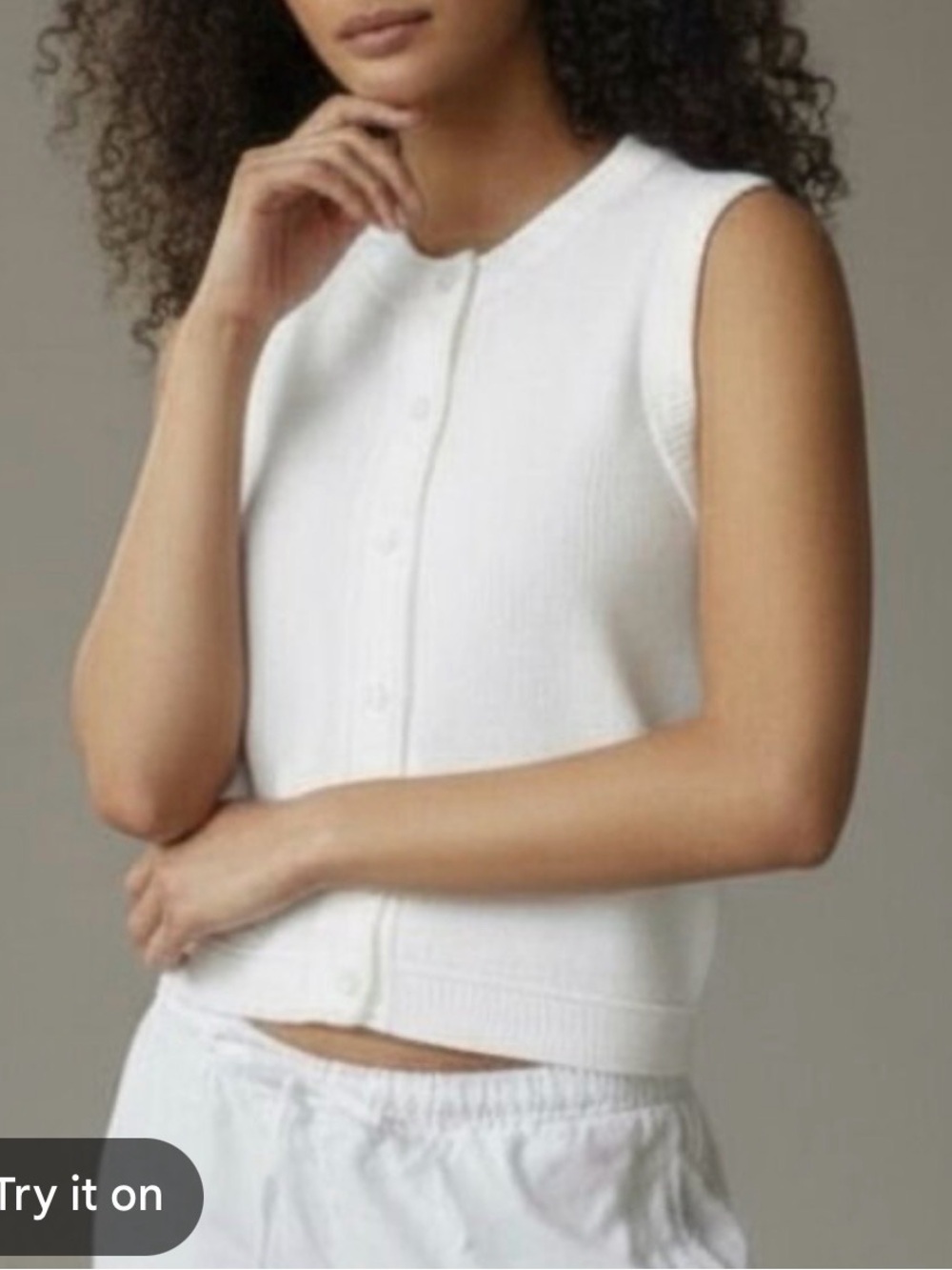 J.Crew Classic Women's White Cropped Cotton Knit Sleeveless Snap-Front Top Size